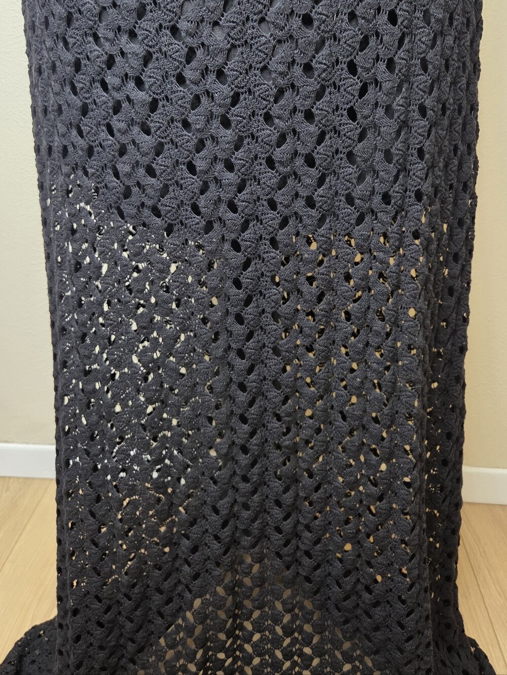 Black Open Knit Crochet Maxi Dress Witchy Boho Gothic Festival Medium - Picture 3 of 12